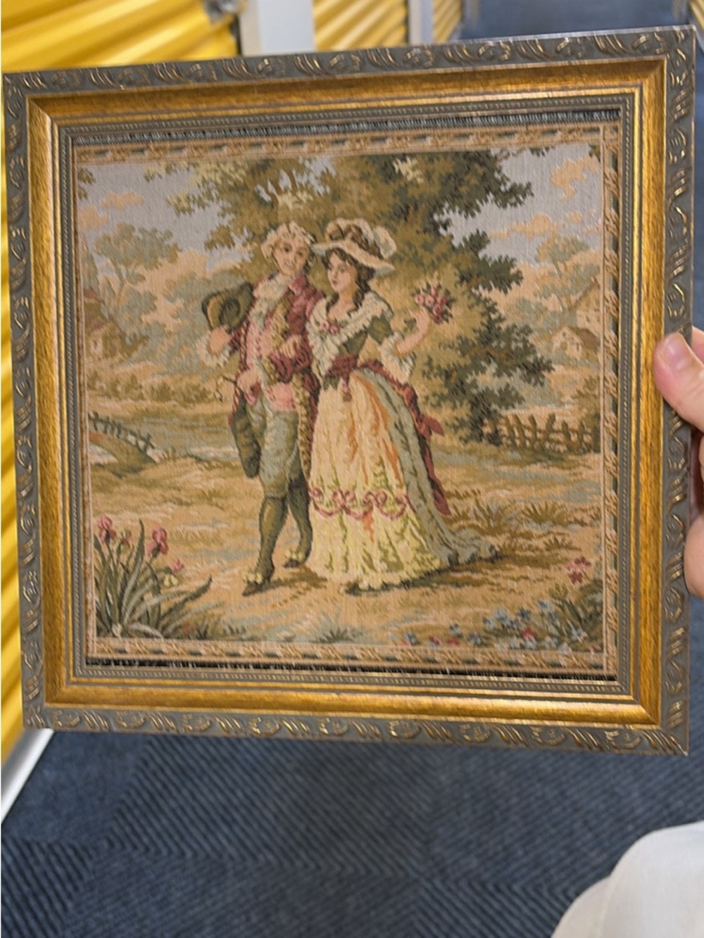 Framed Romantic Tapestry Panel in Gold Frame